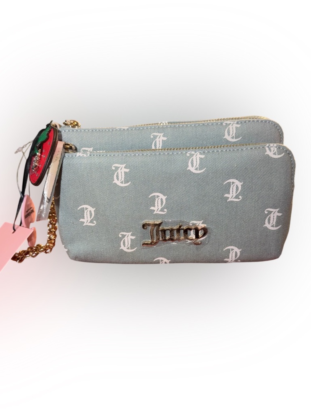 Juicy Couture Powder Blue Logo Double Zip Wristlet with Gold Hardware - Picture 3 of 12